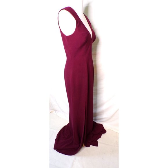 DRESS THE POPULATION Plunge Sandra Trumpet Gown Dress Burgundy Medium 6 NEW - Picture 9 of 12